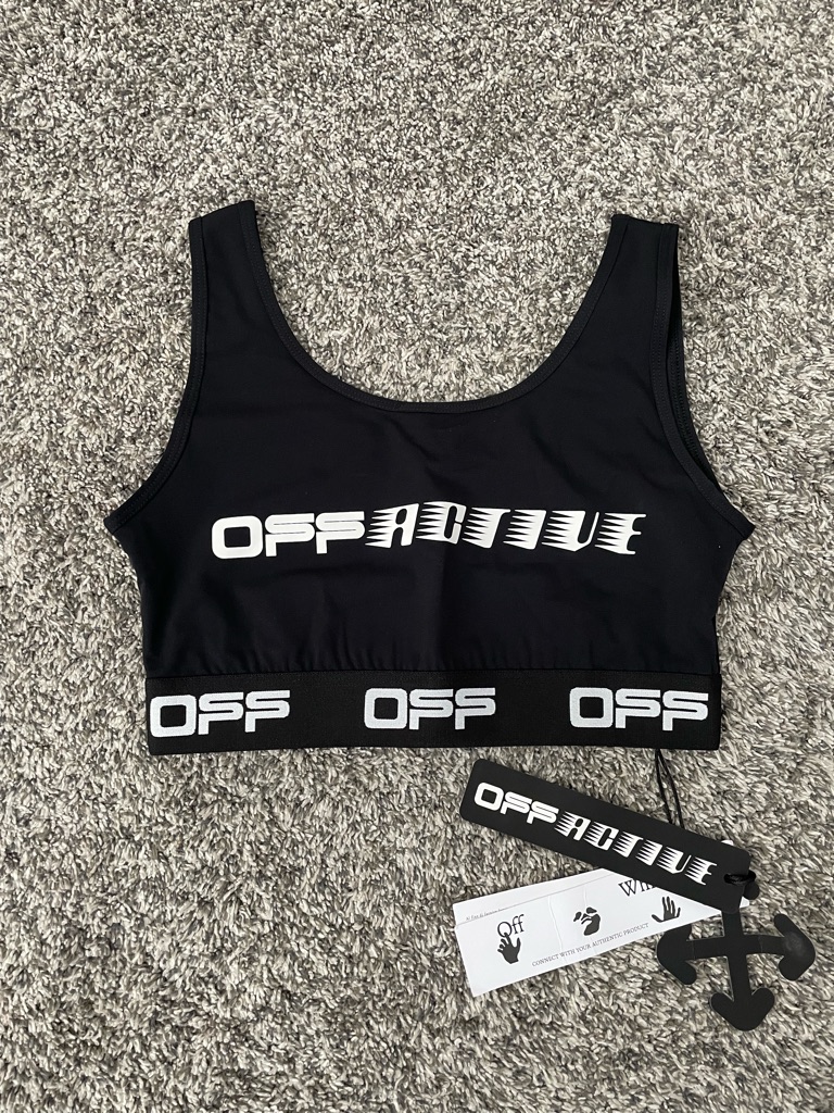 Off-White Logo Print Sports Bra-Black&White Details-Size:M (100% Authentic)